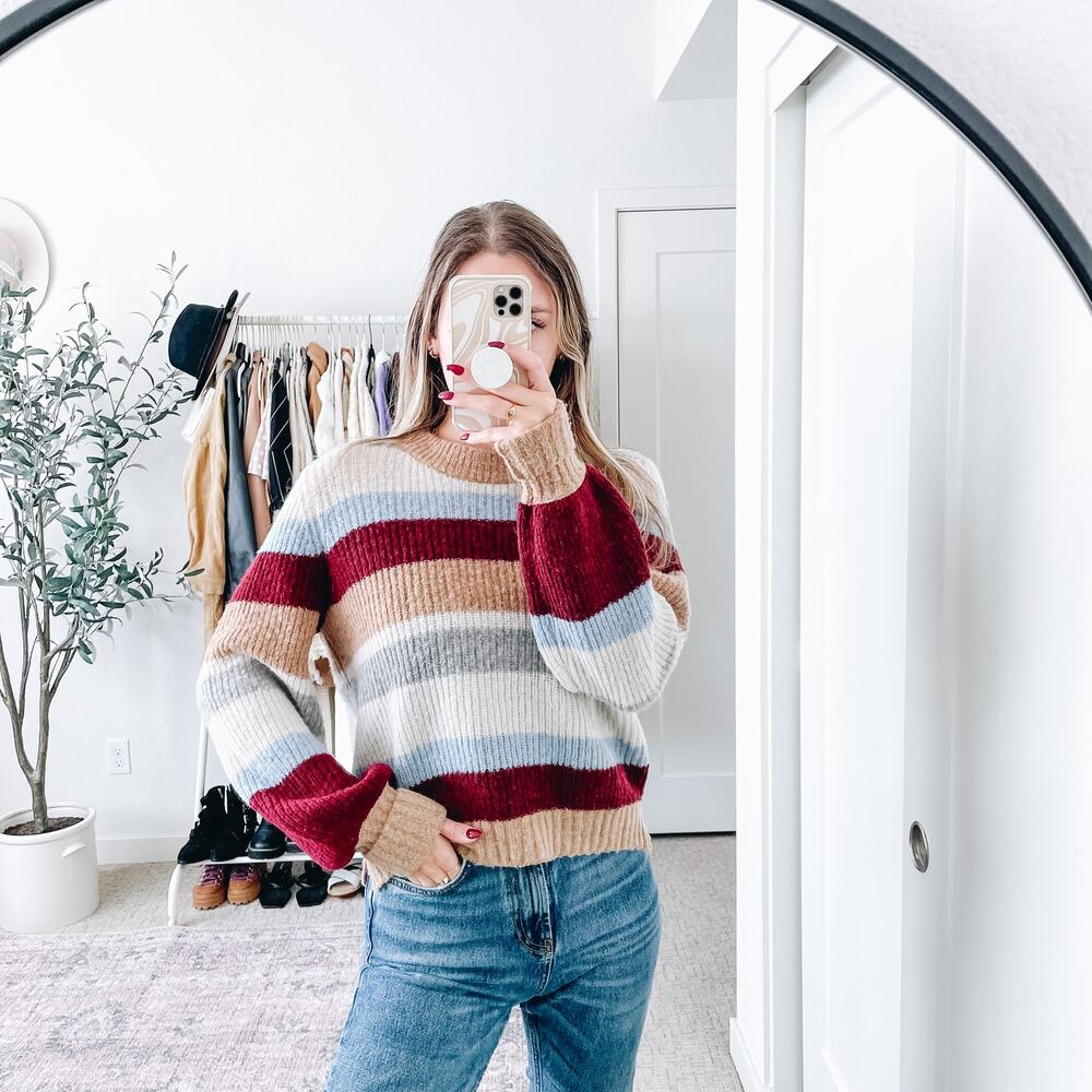 BAUM UND PFERDGARTEN Courtney‎ Autumn Tan Striped Pullover Sweater GUC Sz XS